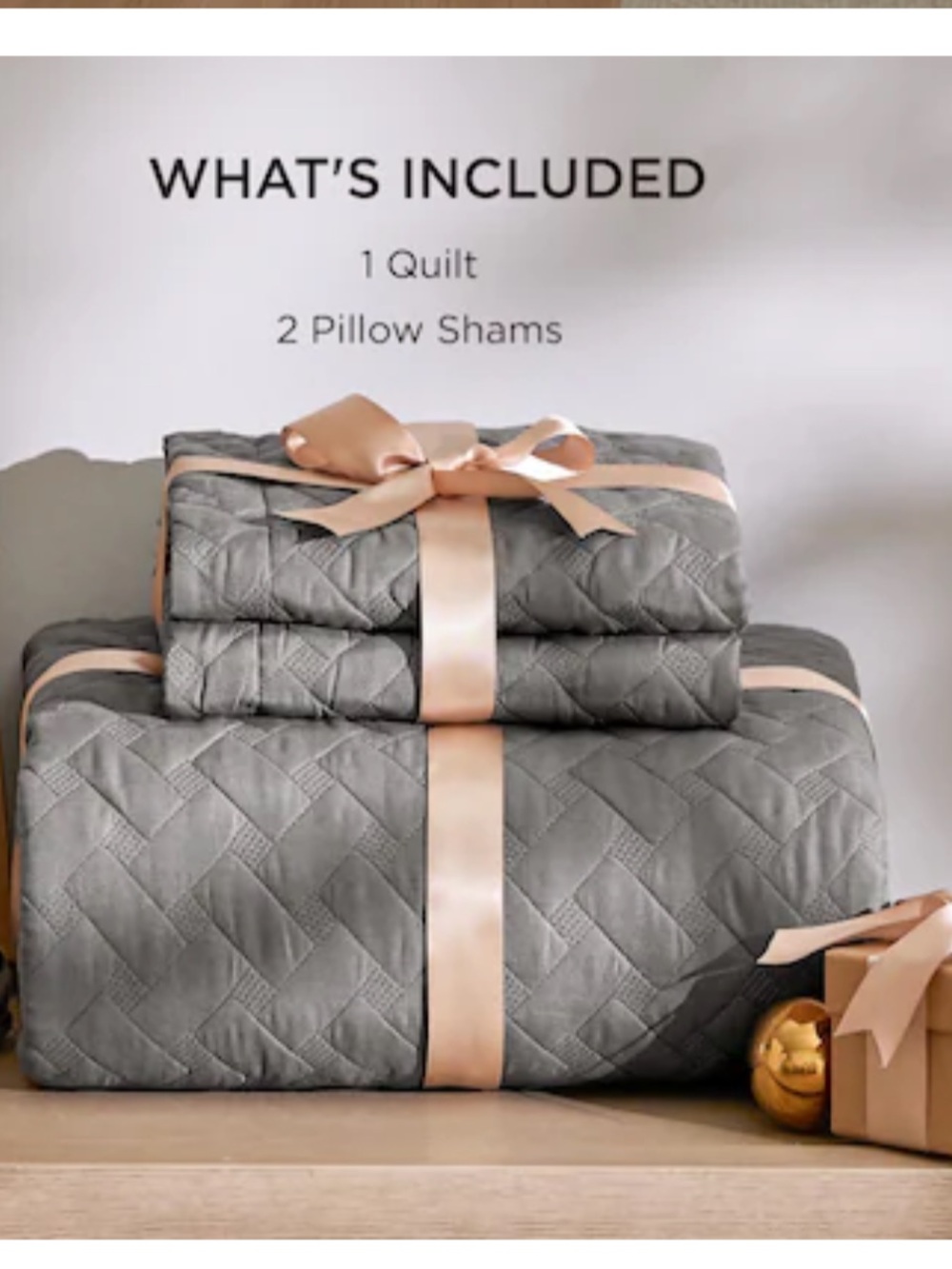 Bedsure 106x96 King 3-Piece Grey Basket Weave Quilt Set Solid Stone Gray Quilted